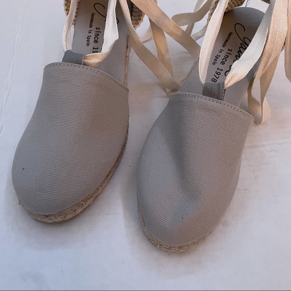 Gaimo Ecru Tie Up Espadrille Wedges Handmade - Picture 2 of 4